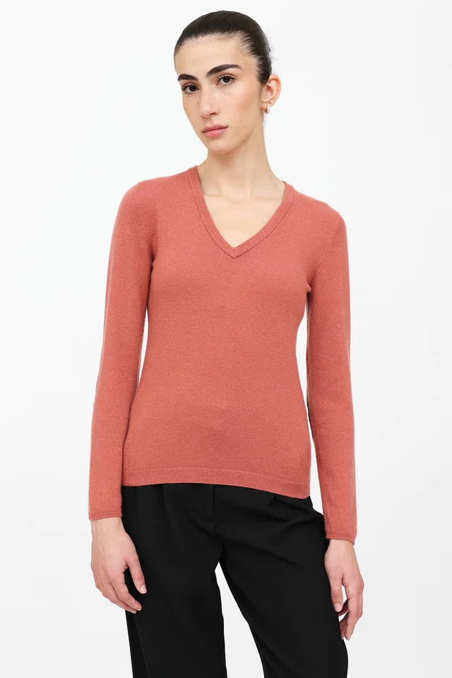 Brunello Cucinelli Knit V-Neck Top in Suede from VSP Consignment