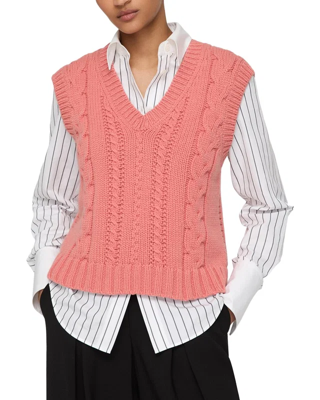 Lafayette 148 New York Cabled V-Neck Wool & Cashmere-Blend Vest, image 1 of 1 from Rue La La