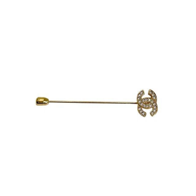 Chanel Line Stone Pin Brooch CC Logo Gold in Gold from The Reluxe