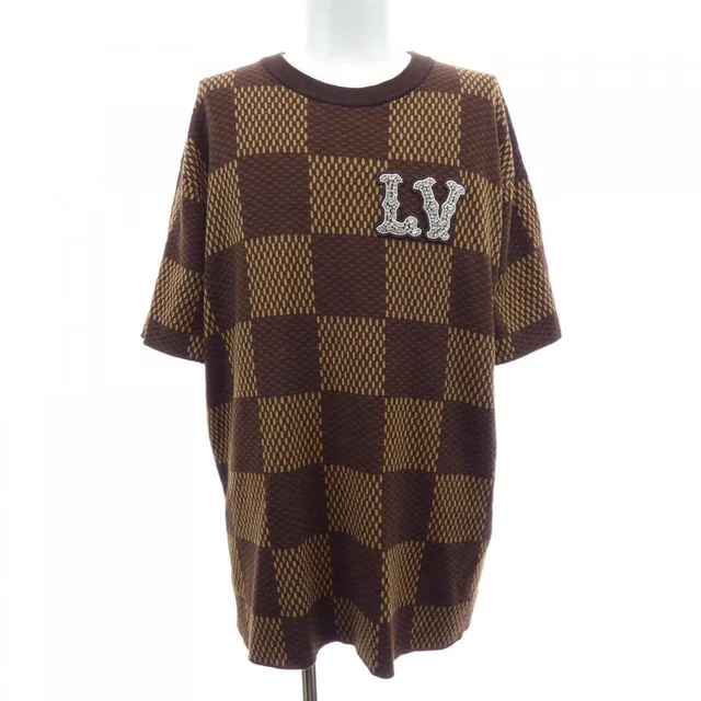 Short Sleeve Cotton Damier Crew Neck with Strass LV Patch Knit from The Reluxe