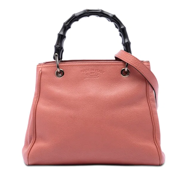 Pink Gucci Small Calfskin Bamboo Shopper Satchel in Pink Calfskin from Designer Revival