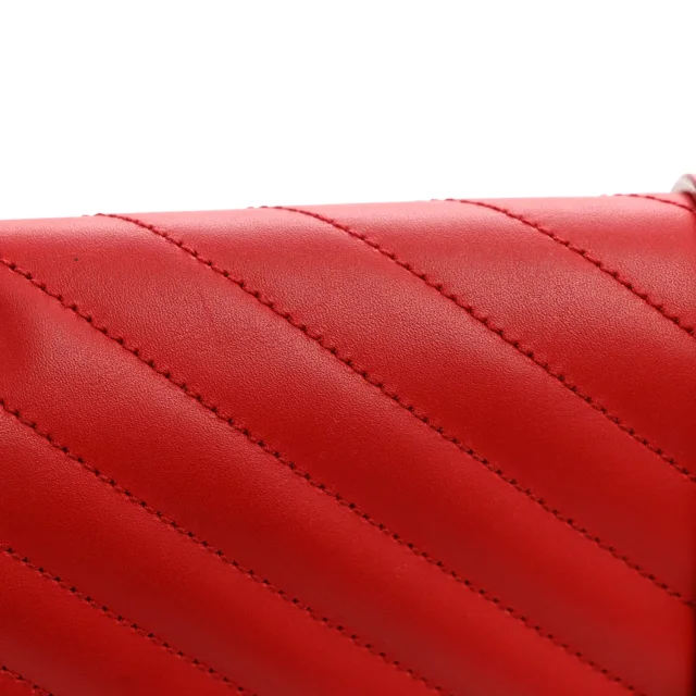 Saint Laurent Smooth Calfskin Matelasse Chevron Large Monogram Satchel Lipstick Red in Red Calfskin from FASHIONPHILE, photo 10 of 11