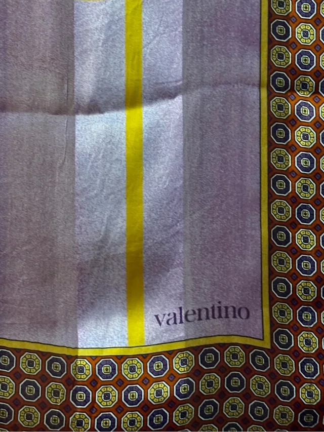 Valentino Garavani Vintage Silk Scarf, Lavender & Yellow Plaid Center, Geometric Boarder in yellow|purple Silk from Poshmark