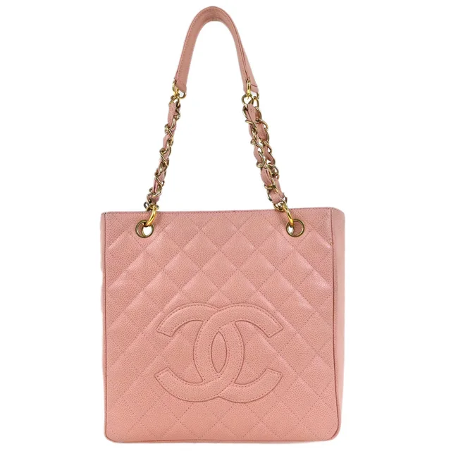 Chanel 2002-2003 Pink Caviar Petite Shopping Tote PST Chain Handbag in Pink Caviar leather from AMORE Vintage Tokyo