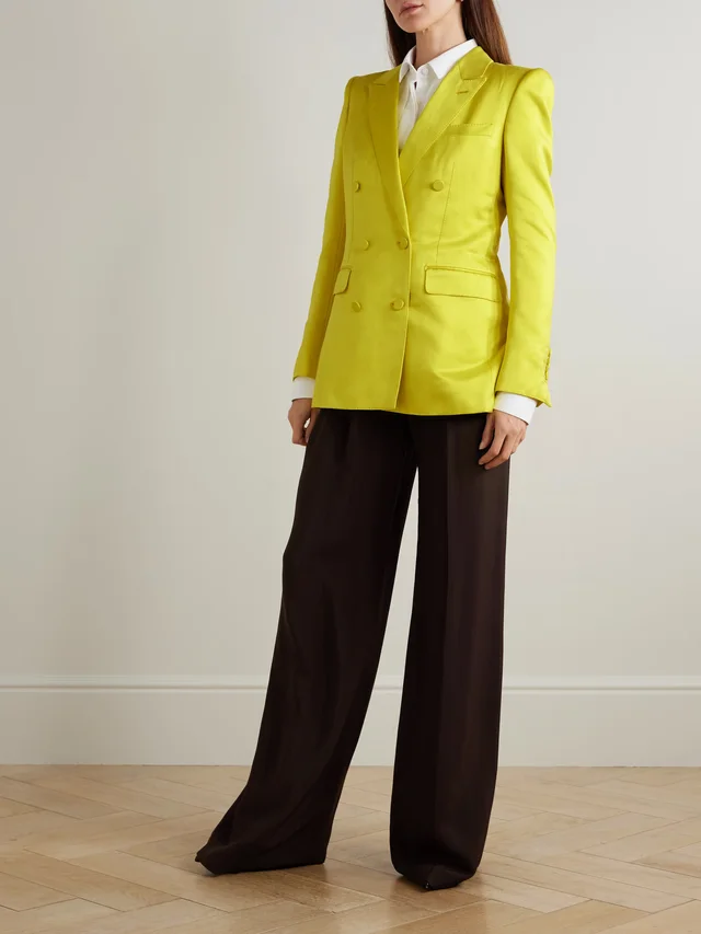TOM FORD Double-breasted cotton and silk-blend hammered-satin blazer in Yellow, photo 2 of 2 from NET-A-PORTER (Canada)