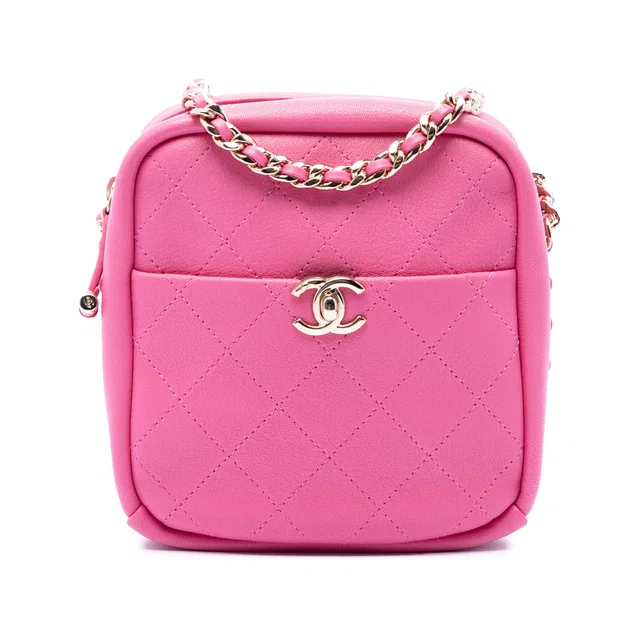 Pink Chanel Stitched Goatskin Casual Trip North South Camera Case Crossbody Bag in Pink Goatskin from Designer Revival