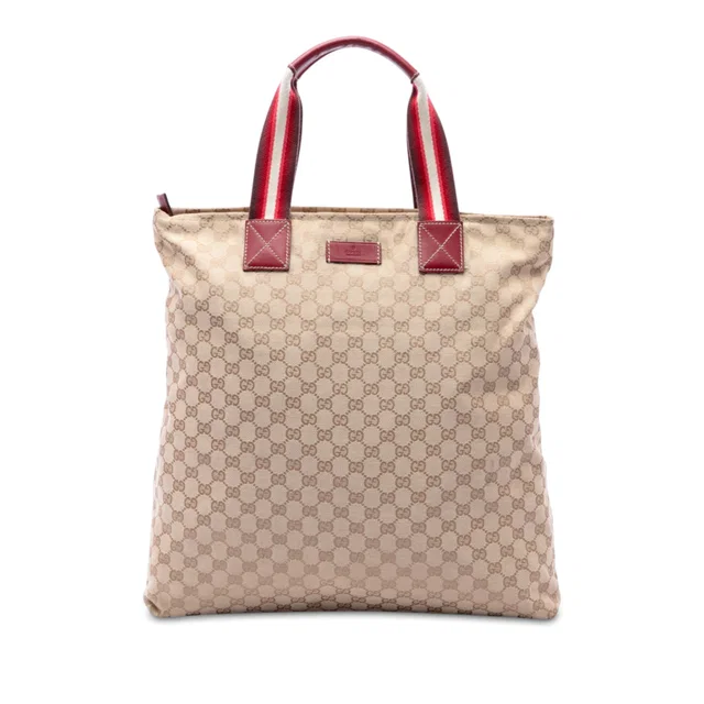 Beige Gucci GG Canvas Web Vertical Tote in Beige Canvas from Designer Revival