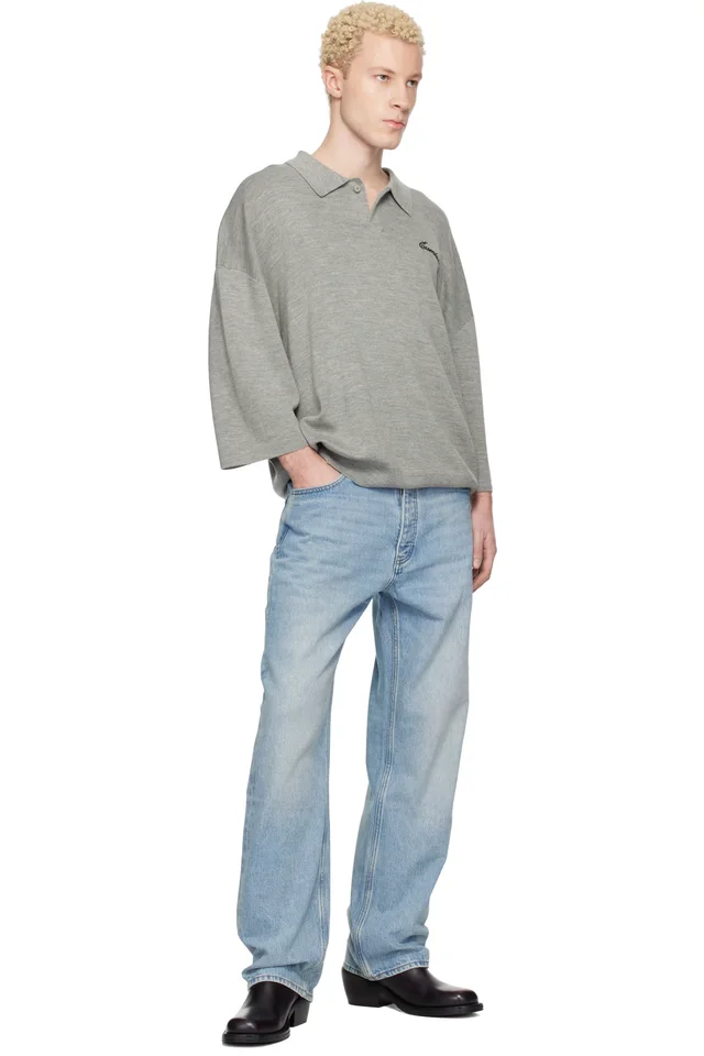 Fear of God ESSENTIALS Gray Signature 3/4 Sleeve 90s Knit Polo, photo 4 of 4 from SSENSE