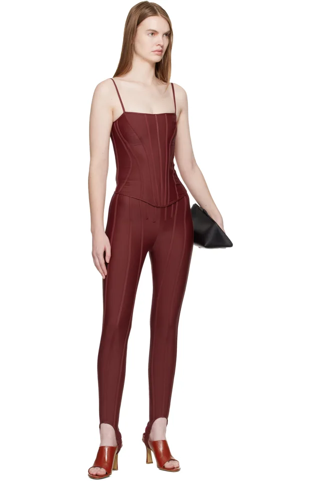 Mugler SSENSE Exclusive Burgundy Corseted Leggings, photo 4 of 4 from SSENSE