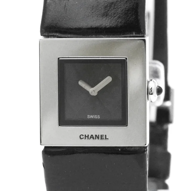 Chanel Matelasse Steel Leather Quartz Ladies Watch H0116 Polished in Black Leather from Elady