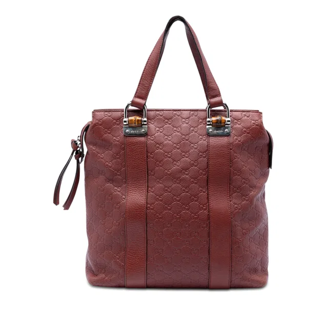 Red Gucci Guccissima Tender Bamboo Bar Tote in Red Leather from Designer Revival