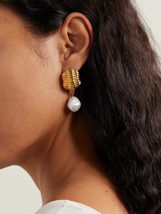 JENNIFER BEHR Asha gold-plated pearl-like earrings in Metallic, photo 2 of 2 from NET-A-PORTER (Canada)