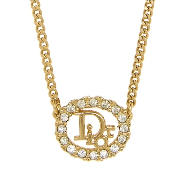 Dior Vintage Rhinestone Crystal Round Necklace Gold Plated in Gold from The Reluxe