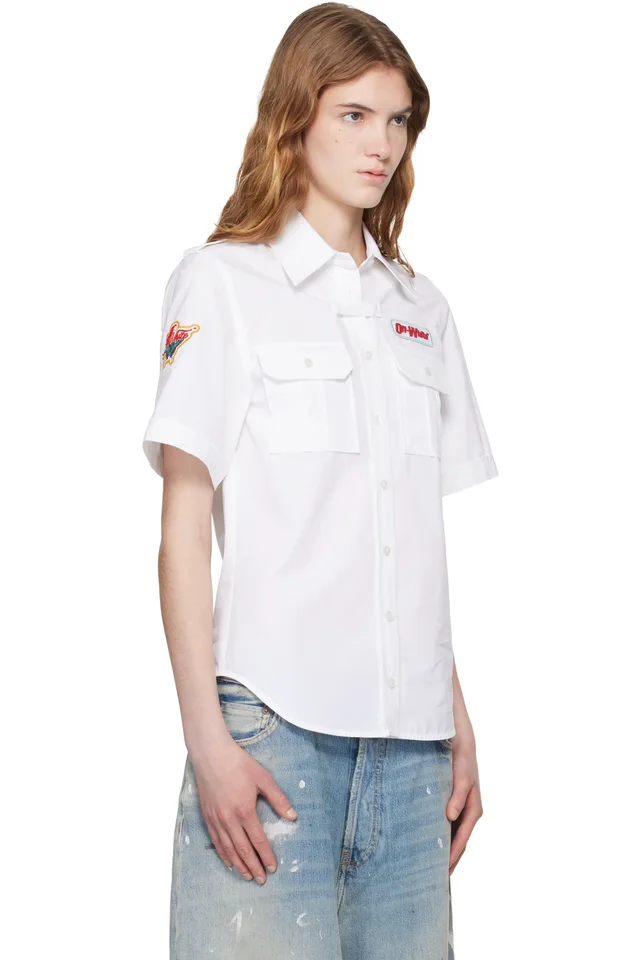 Off-White White Popeline Short Sleeve Fitted Shirt, photo 2 of 4 from SSENSE