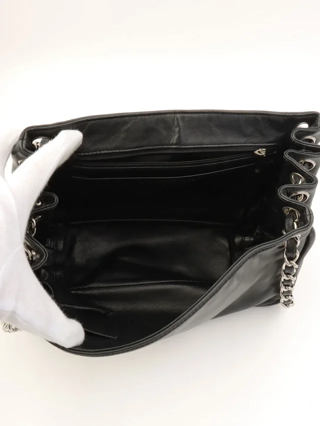 Chanel Around 2007, CC Mark Stitch Chain Shoulder Bag, Black in Black Lambskin from VINTAGE QOO TOKYO, photo 5 of 15