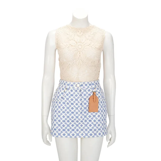 Louis Vuitton Blurred Monogram Mini Skirt FR 36 in White Denim from Blue Spinach