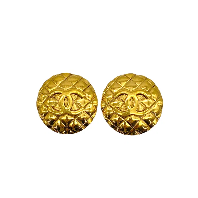 Chanel Vintage Earrings Matelasse Cocomark Round Gold Accessory 23 in Gold from Luxury Promise