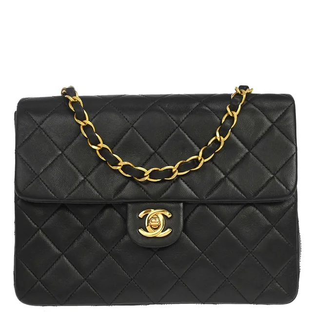 Chanel 1989-1991 Black Lambskin Classic Square Flap Shoulder Bag 20 in Black Lambskin from AMORE Vintage Tokyo