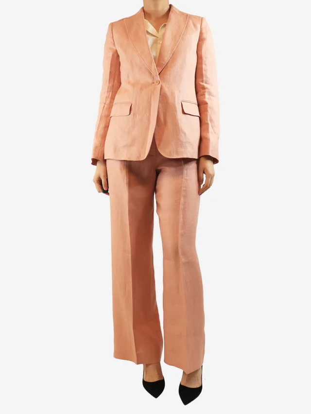 Max Mara Pink linen two-piece suit set - size UK 8 in Pink from Sign of the Times