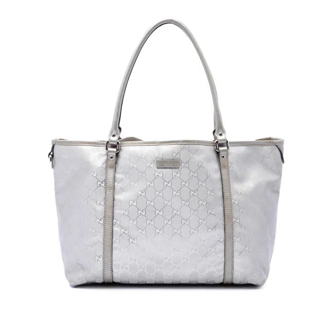 Silver Gucci Medium GG Imprime Joy Tote in Silver Leather from Designer Revival
