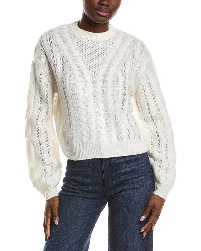 NAADAM Airy Cable Crewneck 100% Cashmere Sweater in //asset1.ruecdn.com/images/sw/141567/1415675924_RLSW_white.jpg, image 1 of 1 from Rue La La