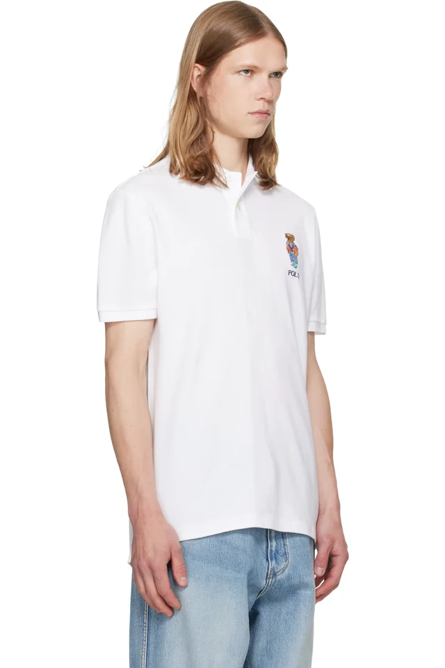 Polo Ralph Lauren White Classic Fit Polo Bear Mesh Polo, photo 2 of 4 from SSENSE