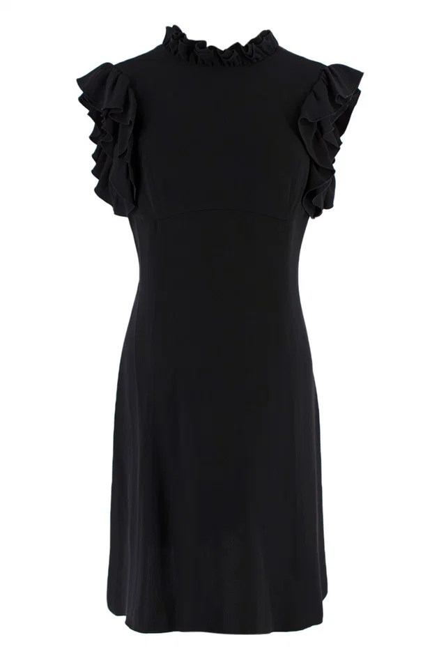 Balenciaga Black Ruffled Trimmed Mini Dress in Black Silk from HEWI