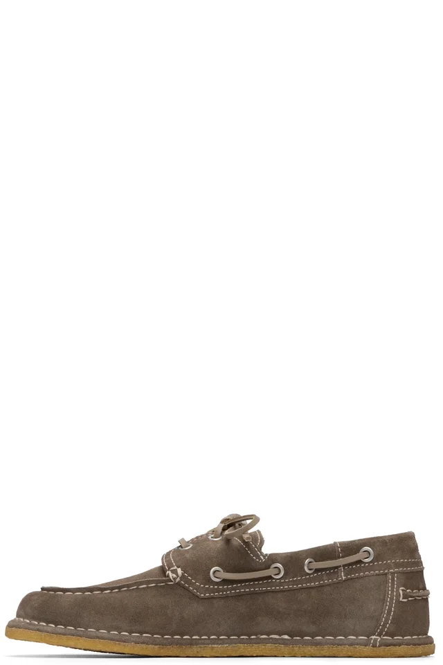 AMI Paris Taupe Suede Boat Shoes, photo 3 of 5 from SSENSE