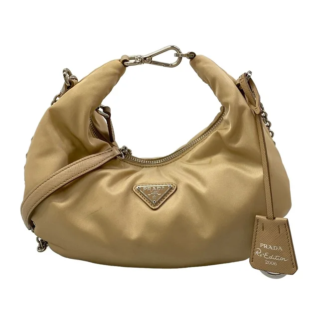 Prada Shoulder Bag Beige Chain in Beige Nylon from The Reluxe