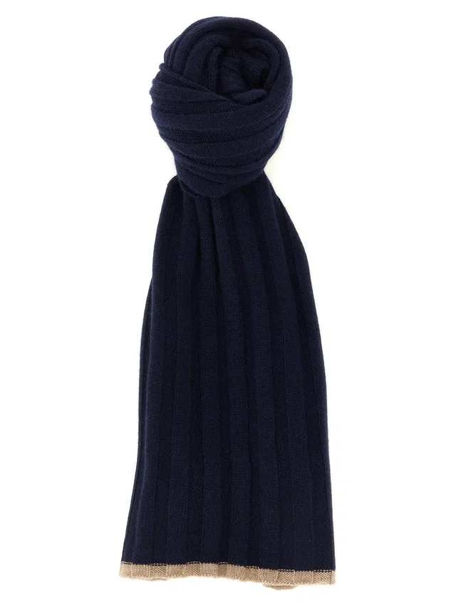 Brunello Cucinelli Ribbed Cashmere Scarf — Navy Pure Scarfs in Navy Cashmere from HEWI
