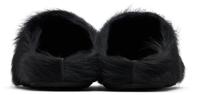 Marni Black Long Hair Calfskin Fussbett Sabot Loafers, photo 7 of 10 from SSENSE