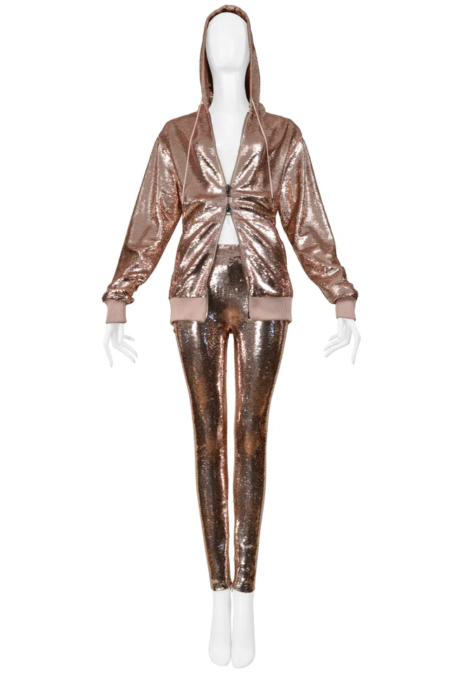 Tom Ford Rose Gold Sequin Jogger Jacket 2018 in Pink Silk from Resurrection Vintage