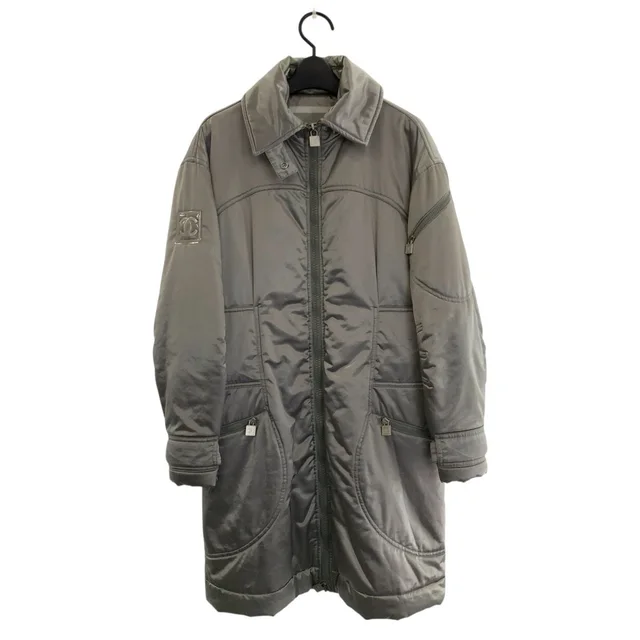 Chanel Sports Line CC Logo Gray Silver Down Coat Zip Upcoat in Grey from The Reluxe