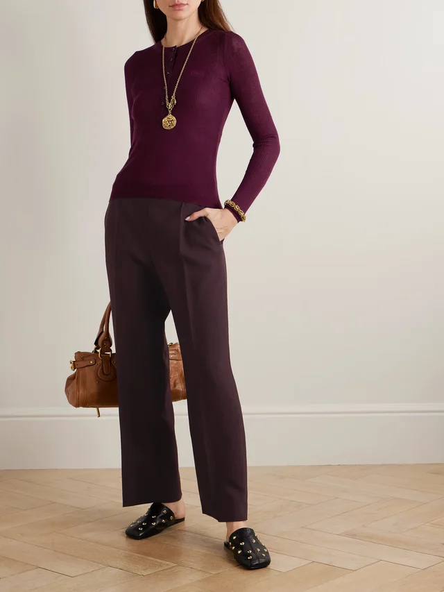 CHLOÉ Wool-crepe straight-leg pants in Purple, photo 2 of 2 from NET-A-PORTER (Canada)