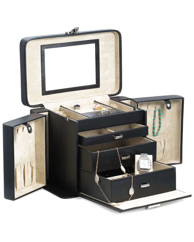 Bey-Berk Black Leather 4 Level Jewelry Box, image 1 of 1 from Gilt