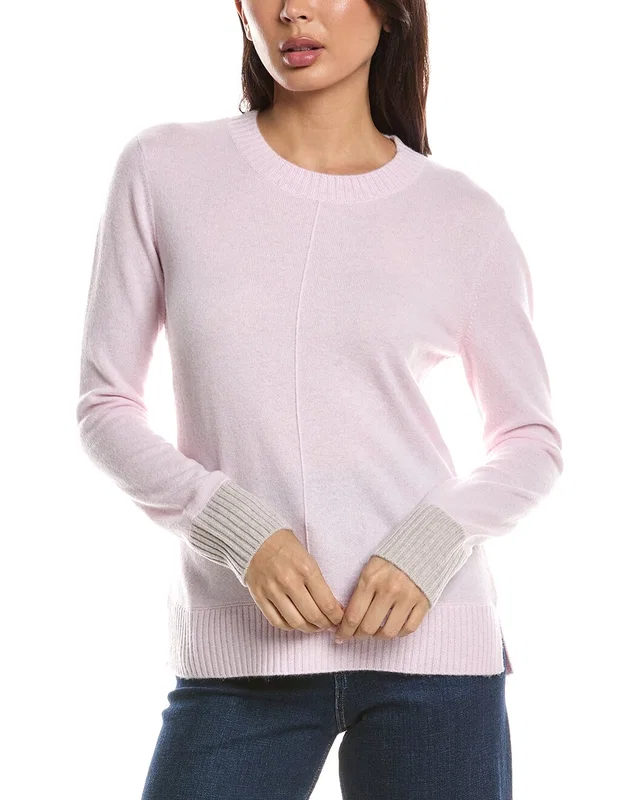 Forte Cashmere Contrast Trim Crew 100% Cashmere Sweater, image 1 of 1 from Rue La La