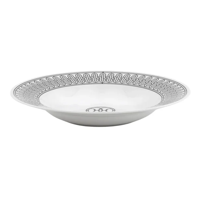 Hermès H Deco Soup Plates (Set of 2) White/BlackP037013P Porcelain Size 8.7" in White from GALLERY RARE, photo 3 of 9