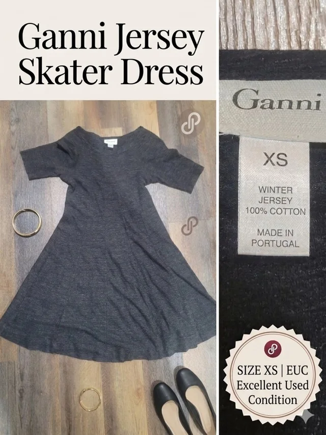 GANNI Charcoal Gray Cotton Jersey Skater Dress Sz Xs Euc in gray from Poshmark