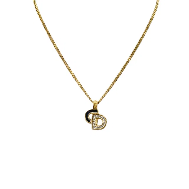 Dior Necklace CD Logo Rhinestone Gold Black Accessory in Black from Luxury Promise