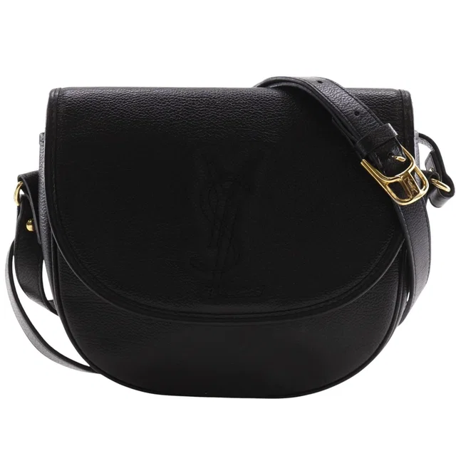 Saint Laurent Logo Vintage Leather Black Shoulder Bag in Black Leather from The Reluxe