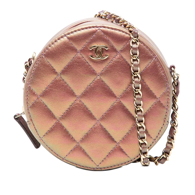 Purple Chanel Quilted Iridescent Lambskin Round Clutch With Chain Crossbody Bag in Purple Lambskin from Designer Revival