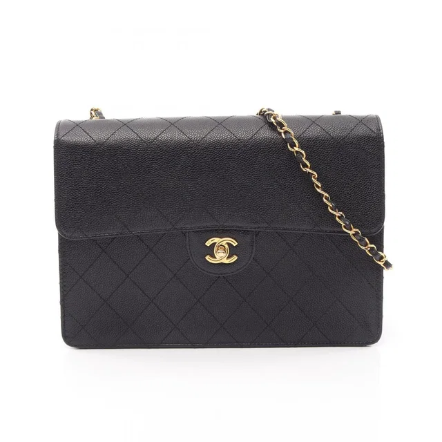 Chanel Shoulder Bag Quilted Black Caviar Leather Chain in Black Caviar leather from The Reluxe