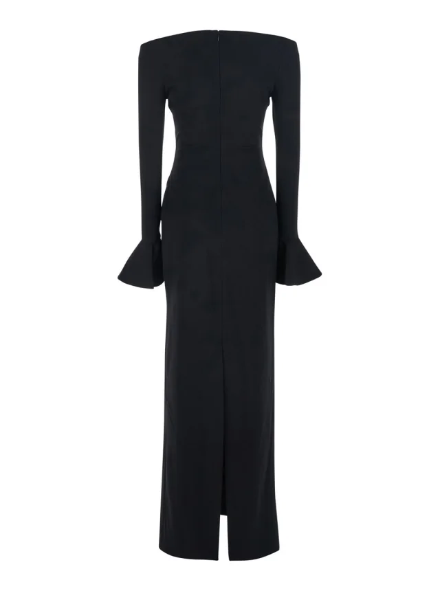 Solace london Long Dress 'Anica' with Square Neckline and Flared Cuffs in Black Fabric for Women in Black 95% Polyester 5% Elastane, photo 3 of 6 from Gaudenzi Boutique