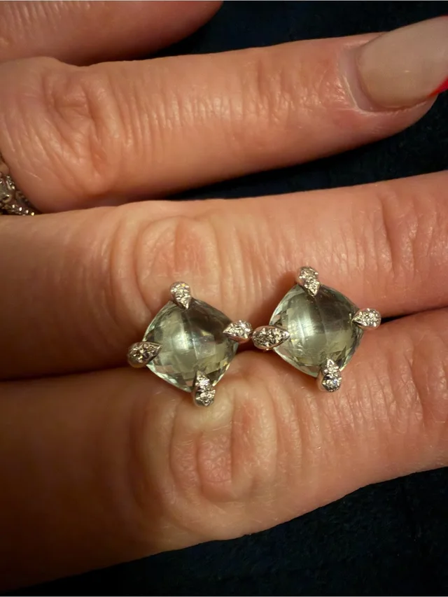 David Yurman Parasolite And Diamond Studs 9mm in green|white from Poshmark