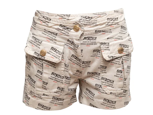 Cream & Multicolor Gucci Spring/Summer 2018 Printed Cargo Shorts Designer Size 25 in White from Designer Revival