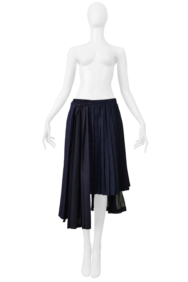 Maison Margiela Artisanal Navy Blue Pleated Oversized Skirt Ss 2001 in Navy from Resurrection Vintage