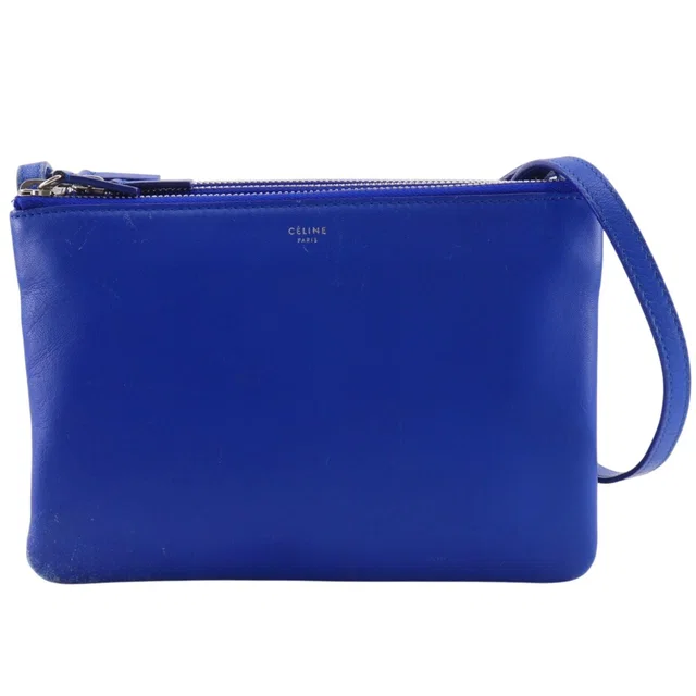 Celine Trio Small Lambskin Blue Shoulder Bag in Blue Lambskin from The Reluxe