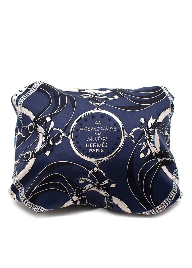 Hermès Navy Printed Silk Balusoie Bag in Navy Silk from HEWI
