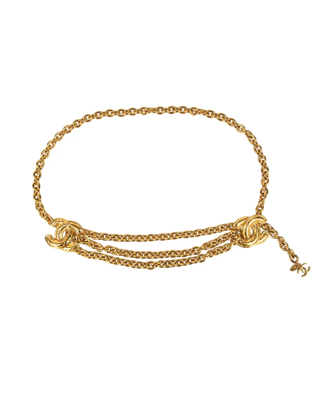 Chanel Vintage Golden Quilted CC Logo Triple Row Chain Belt from Amarcord Vintage Fashion
