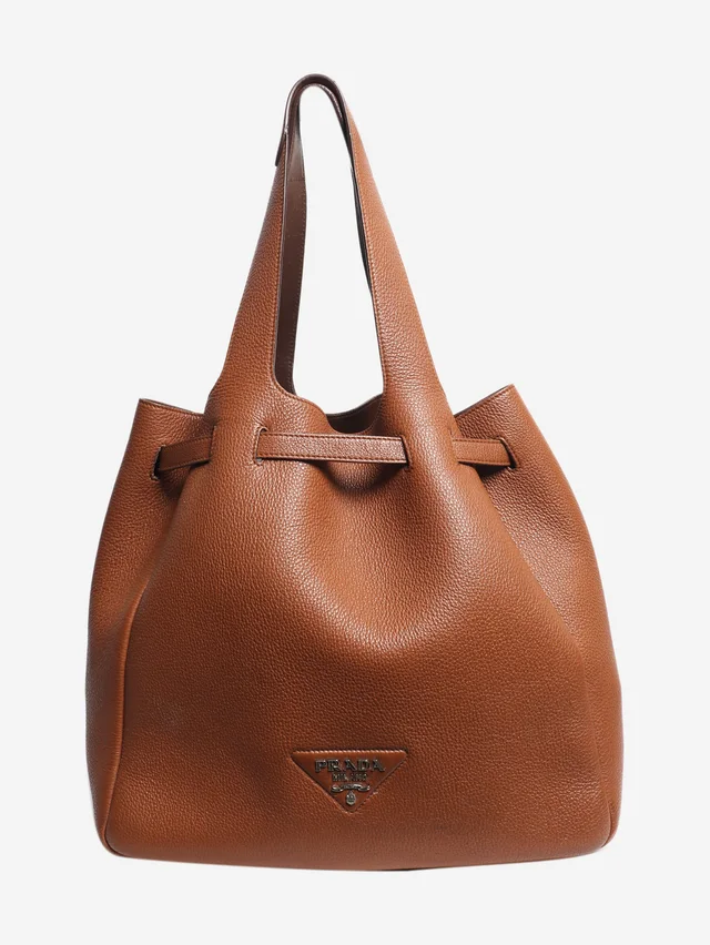 Prada Brown Dynamique grained leather tote bag in Brown Caviar leather from Sign of the Times
